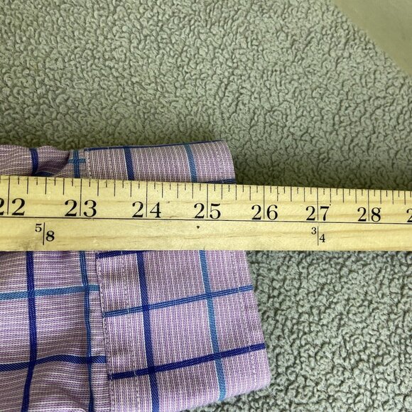 Duchamp London Shirt Mens 17 XL 43 Button Up Flip Cuff Purple Plaid Tailored Fit - Picture 14 of 16